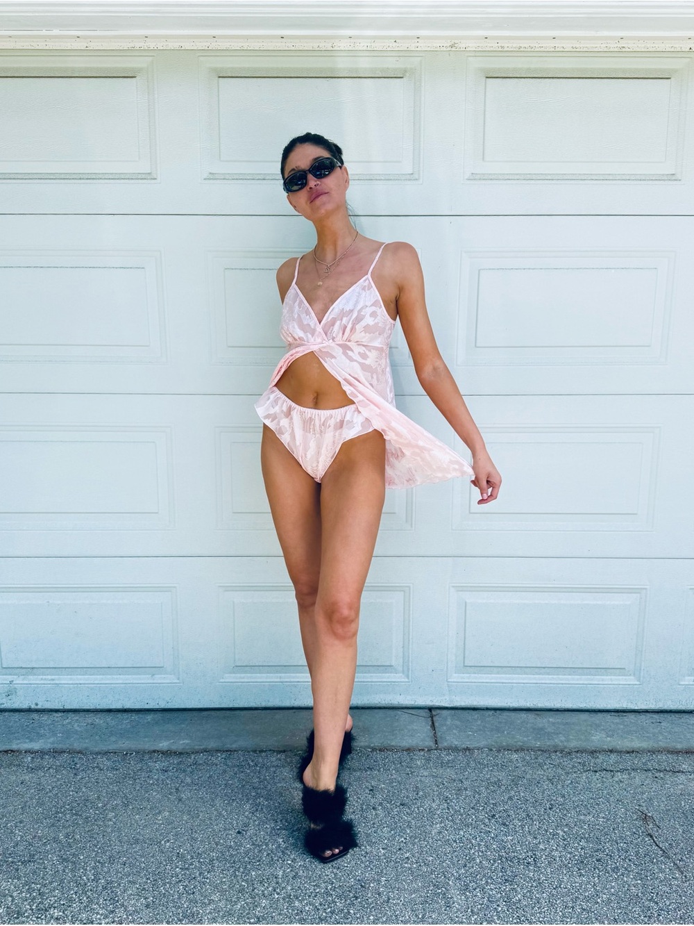 Vintage Gloria Vanderbilt Pink Lace Cami Panty Set Boudoir Lingerie